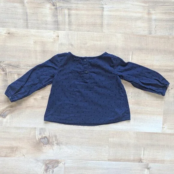 babyGAP Floral Embroidered Navy Blouse - Size 18-24M - Picture 2 of 9